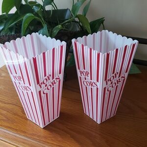 Red and White Popcorn Plastic Containers -Set Of 2